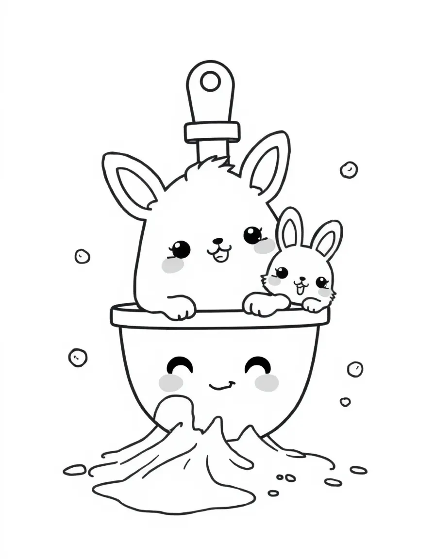Kawaii dustpan with brush friend and dust bunnies
