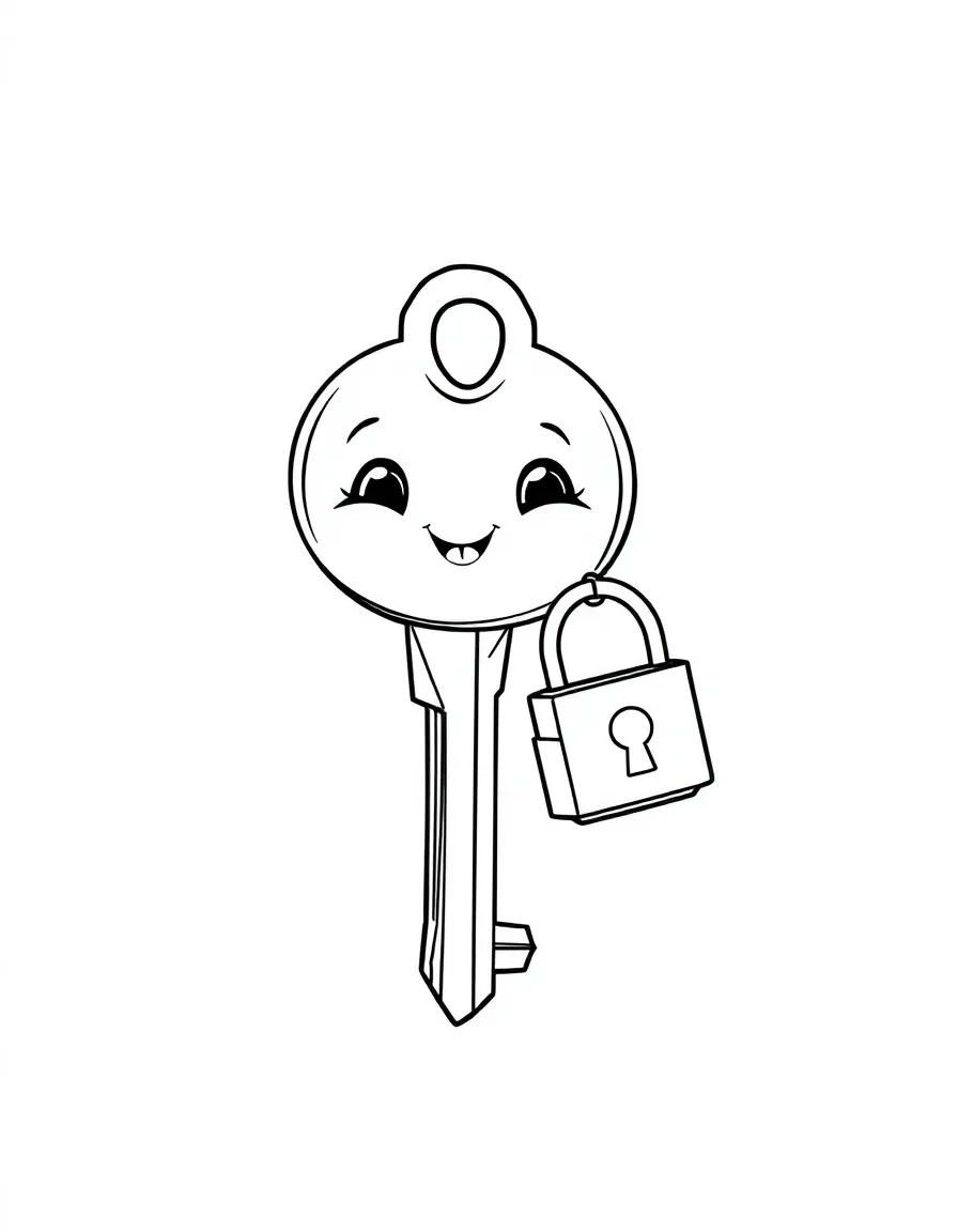 Adorable key with keychain charm and lock friend
