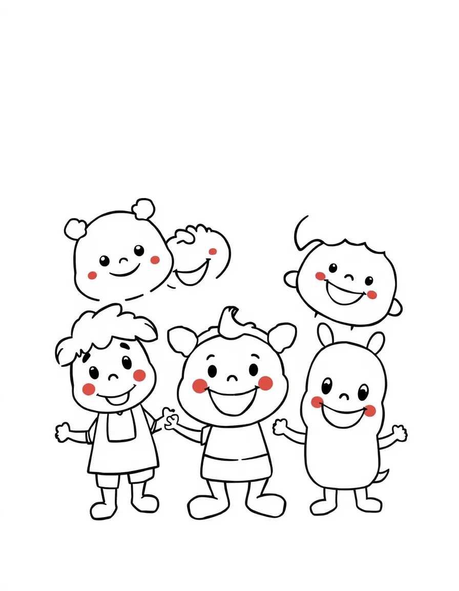 Happy sticker sheet with different character stickers