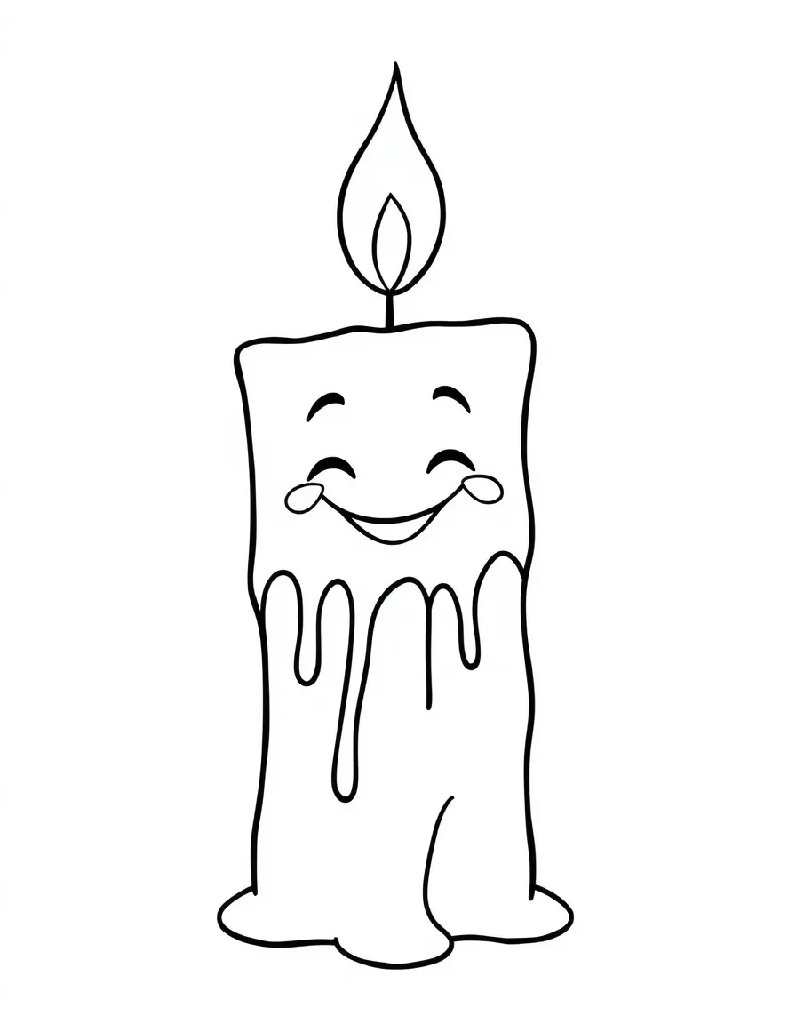 Smiling candle with flame hair and wax drips