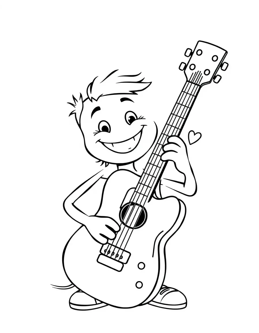 Smiling guitar with string smile and pick friend