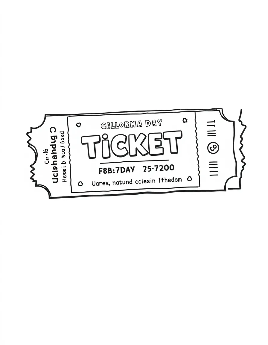 Kawaii ticket stub with event details and torn edge