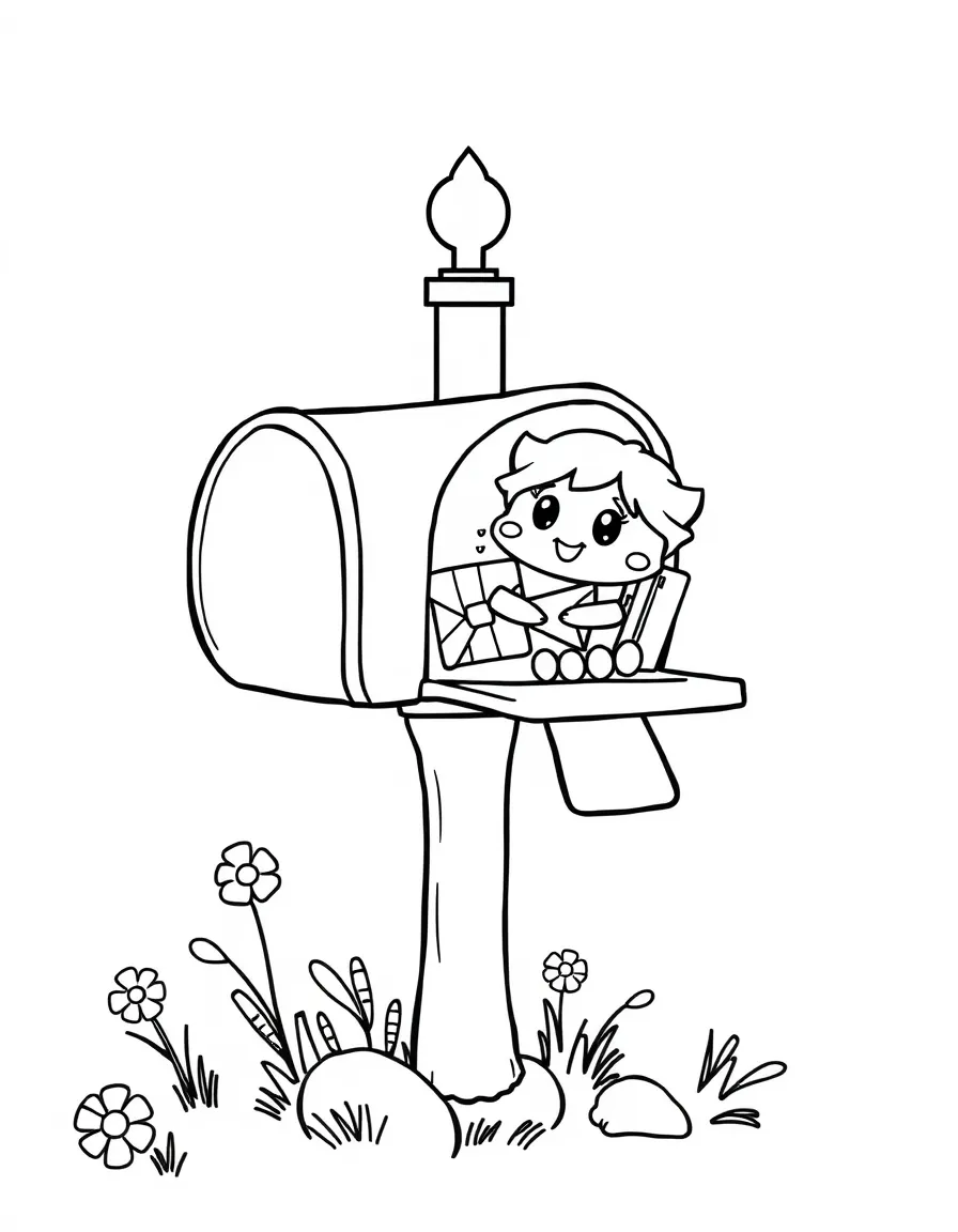 Adorable mailbox with letter and package friends