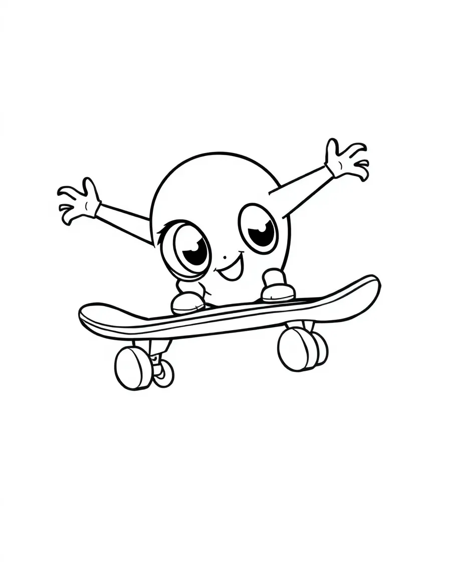 Cute skateboard with wheel eyes and kickflip stance
