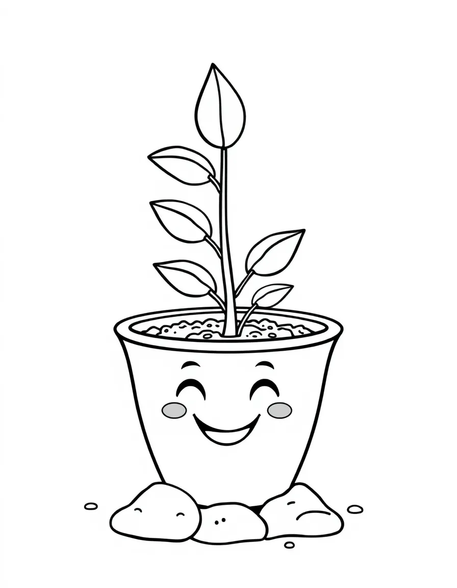 Happy plant pot with growing seedling and soil smile