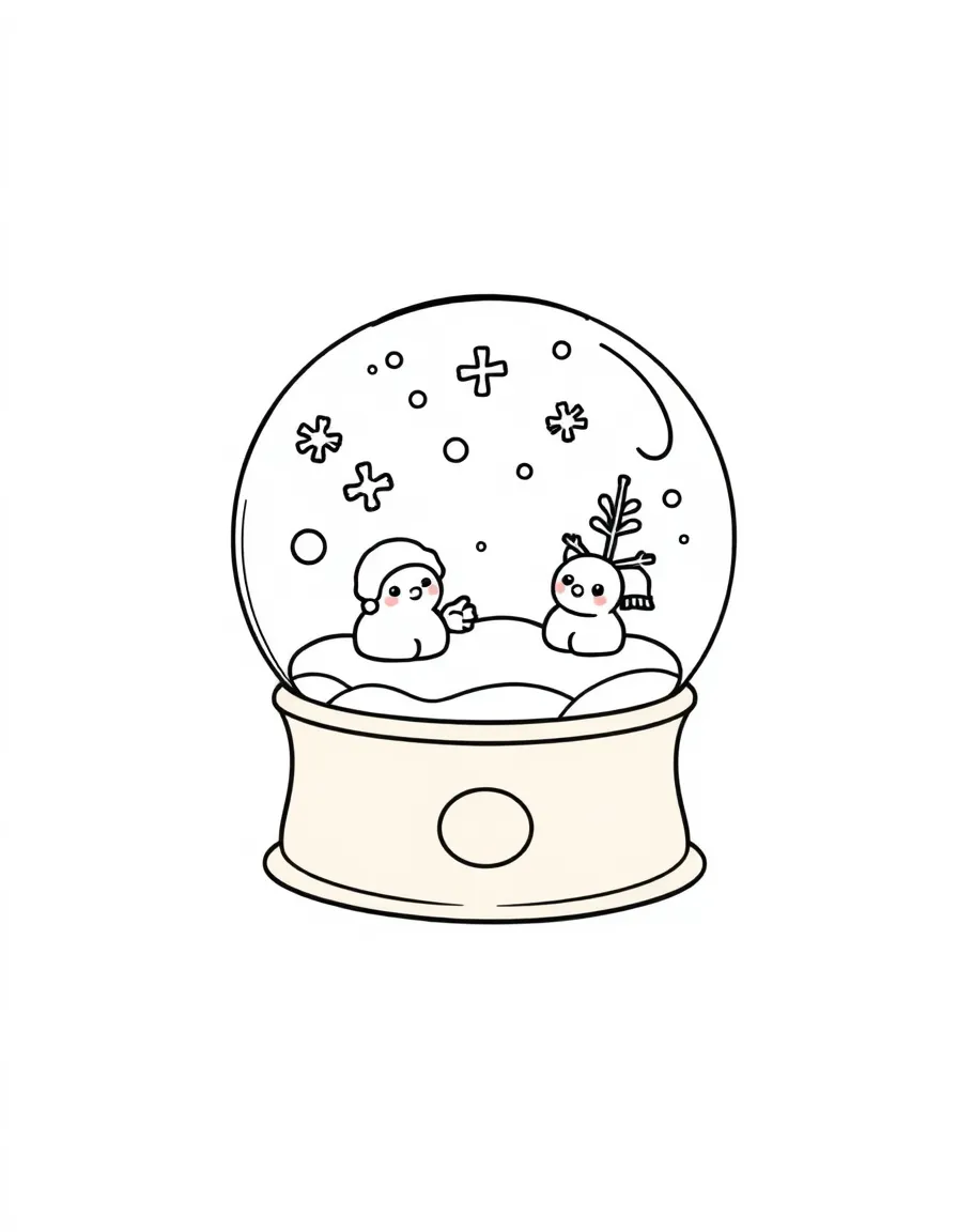 Kawaii snow globe with tiny scene and snowflake friends