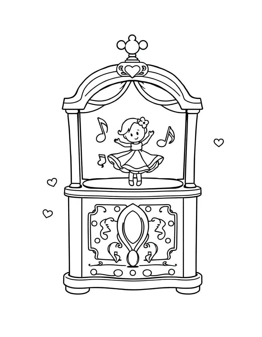 Cute music box with dancer figure and melody notes