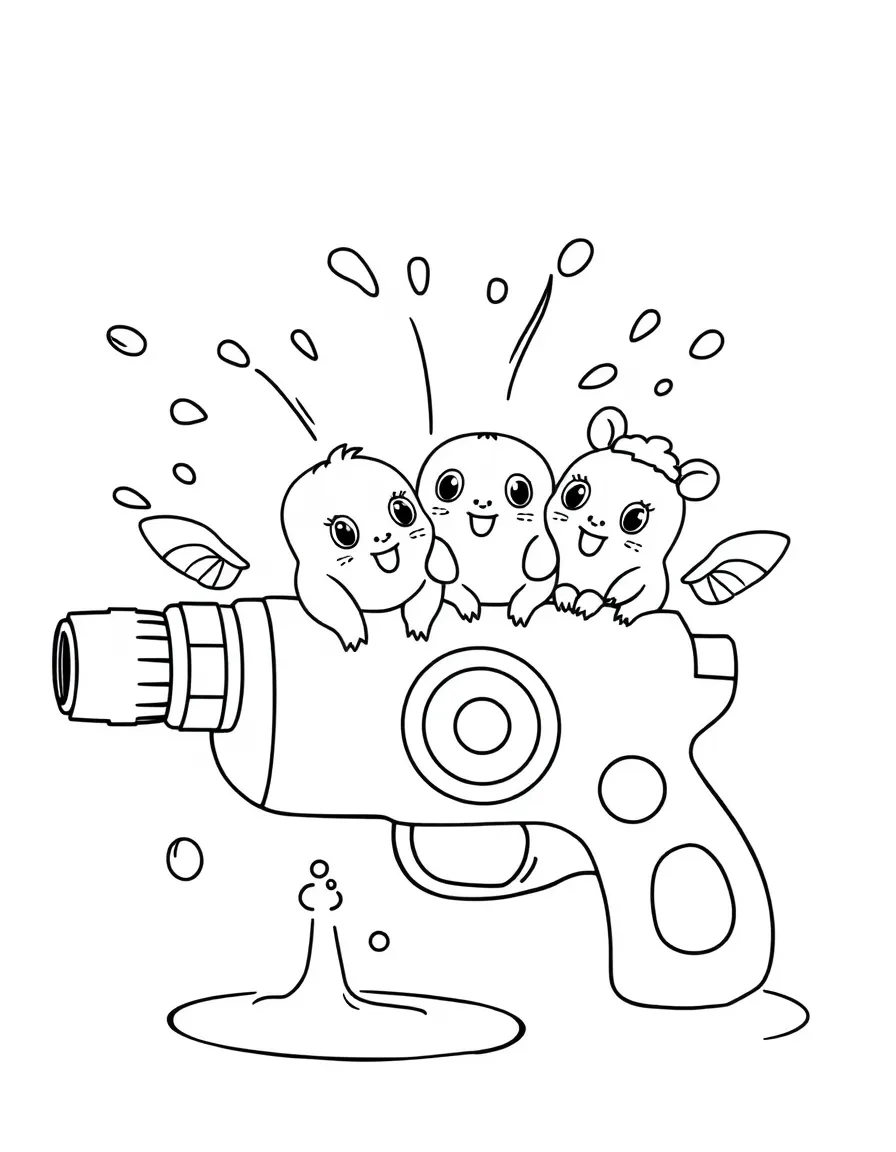 Adorable water pistol with splash friends and target