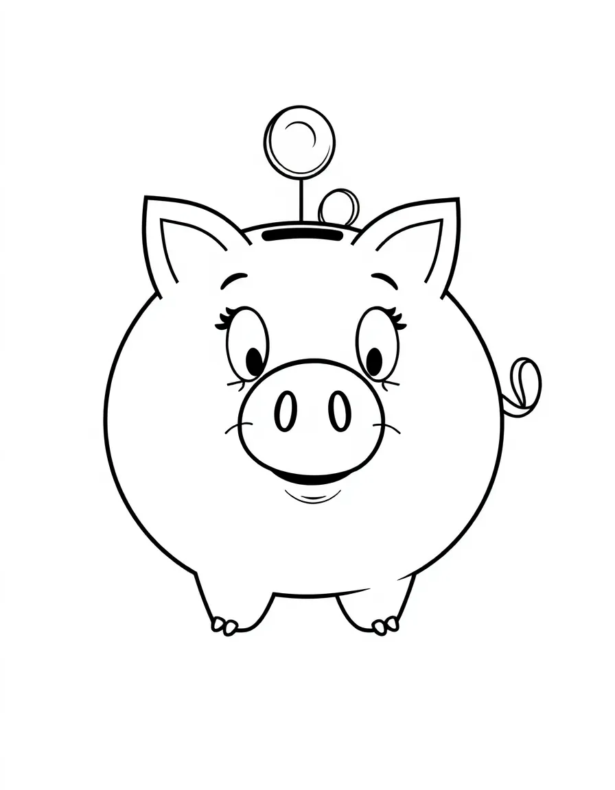 Happy piggy bank with coin slot and savings inside