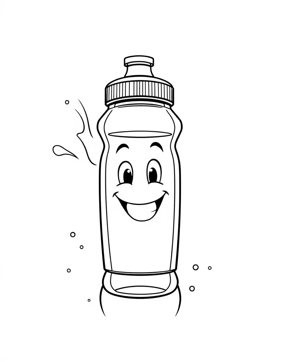 Smiling water bottle with sports cap and splash