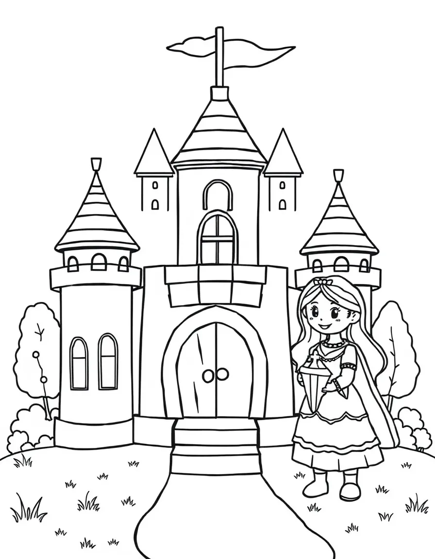 Happy toy castle with knight and princess friends