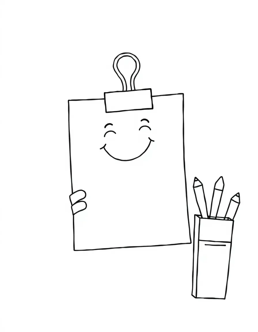 Smiling paper clip with document friends and organizer