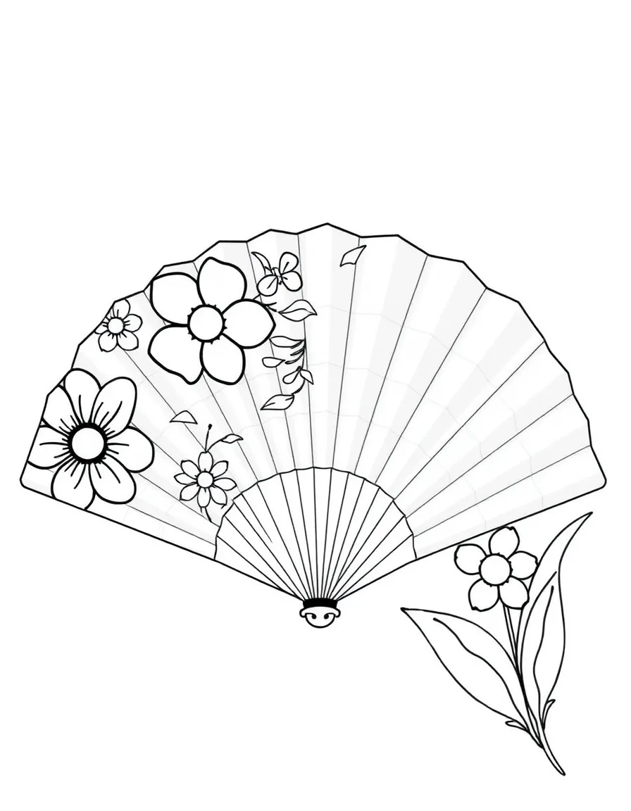 Smiling paper fan with floral design and summer breeze