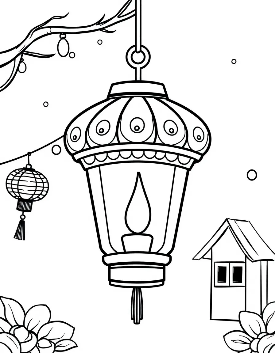 Kawaii lantern with candle glow and festival scene