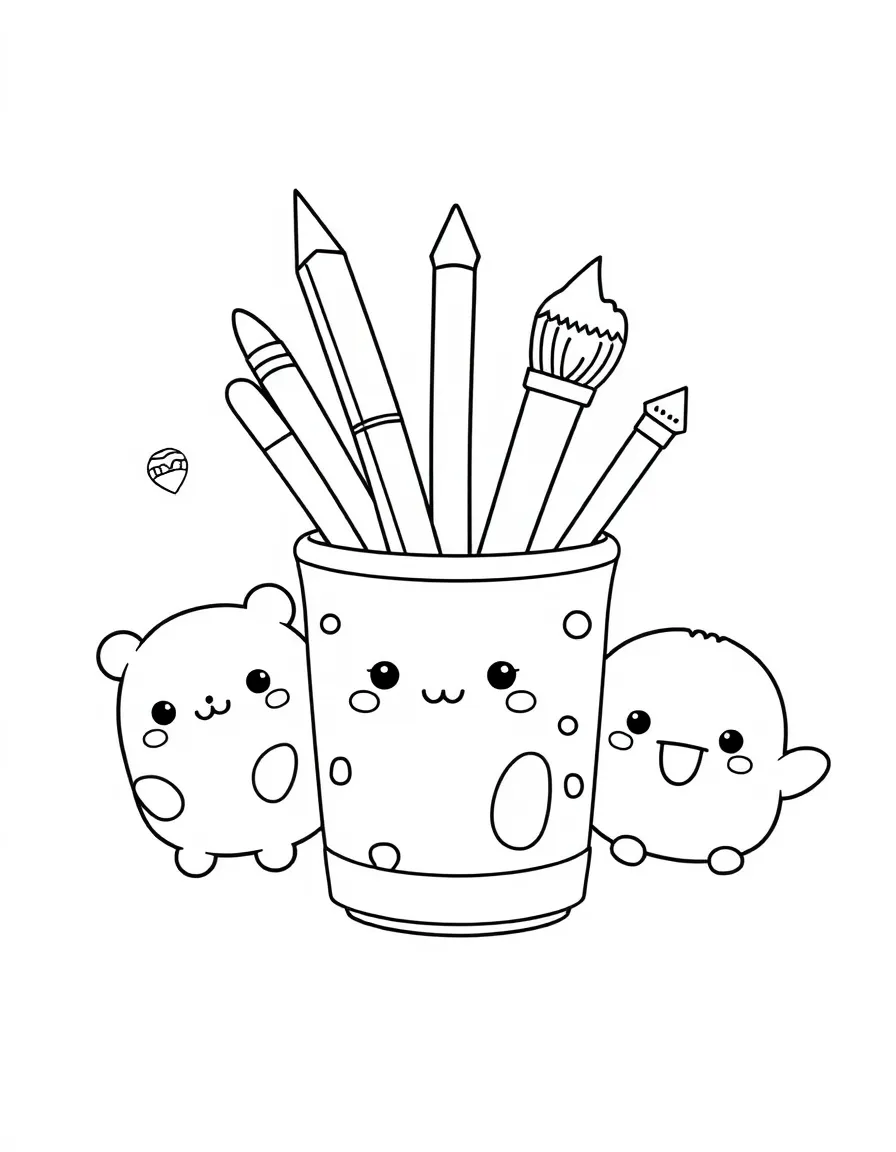 Kawaii pencil holder with stationery friends