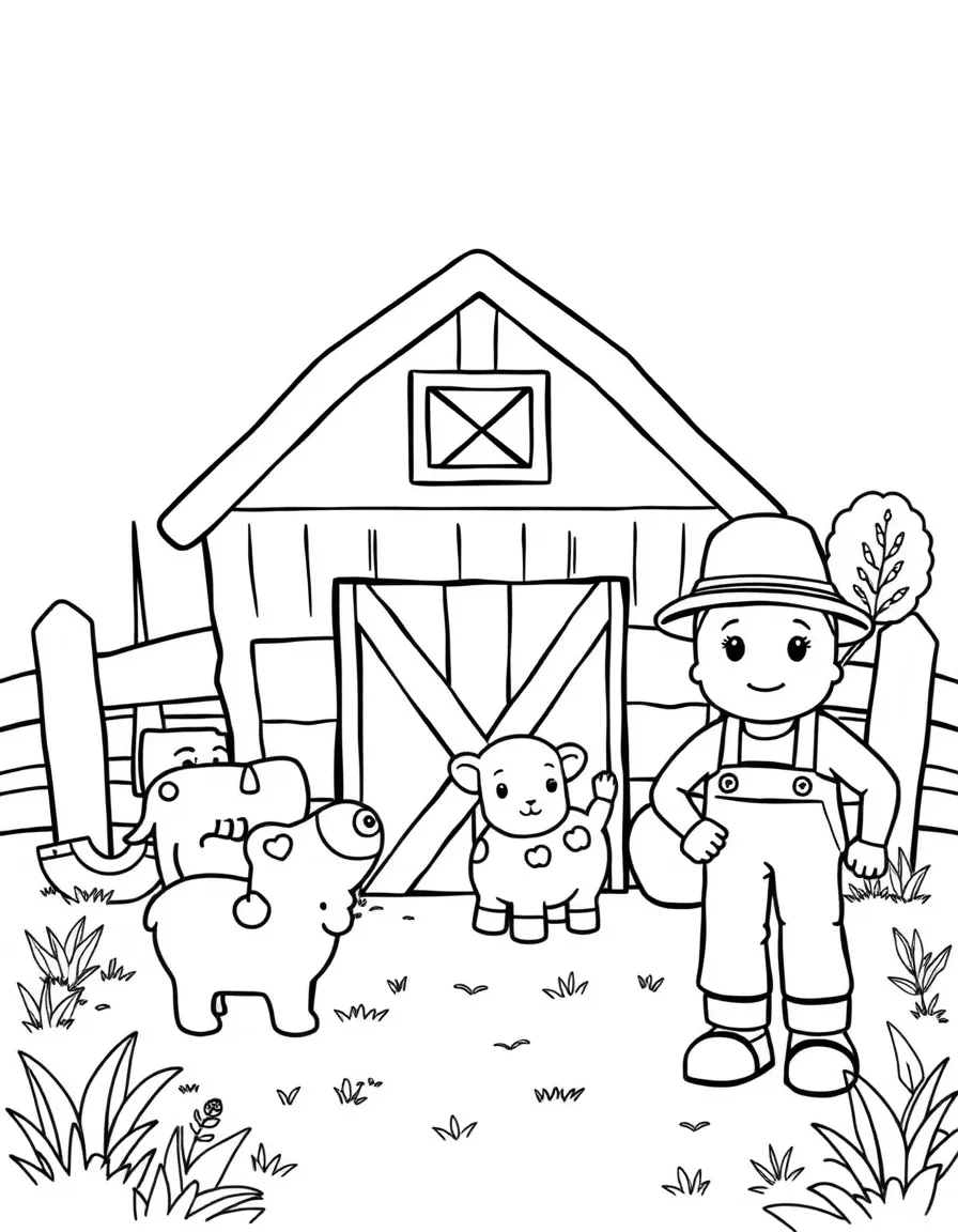 Cute toy farm with animal friends and farmer