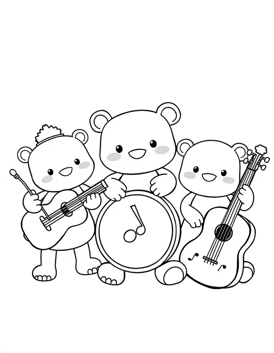 Adorable toy instruments with music note friends