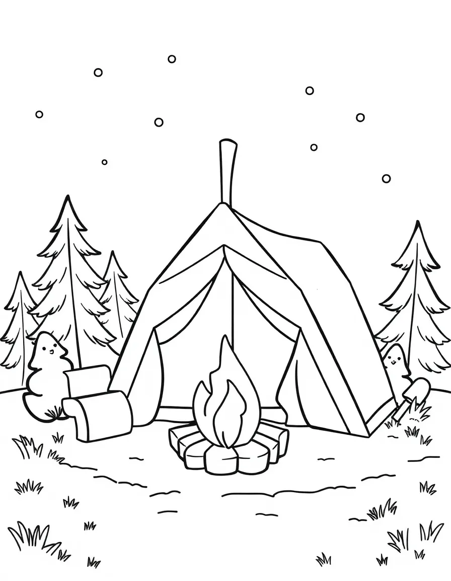 Kawaii toy camping set with tent and campfire