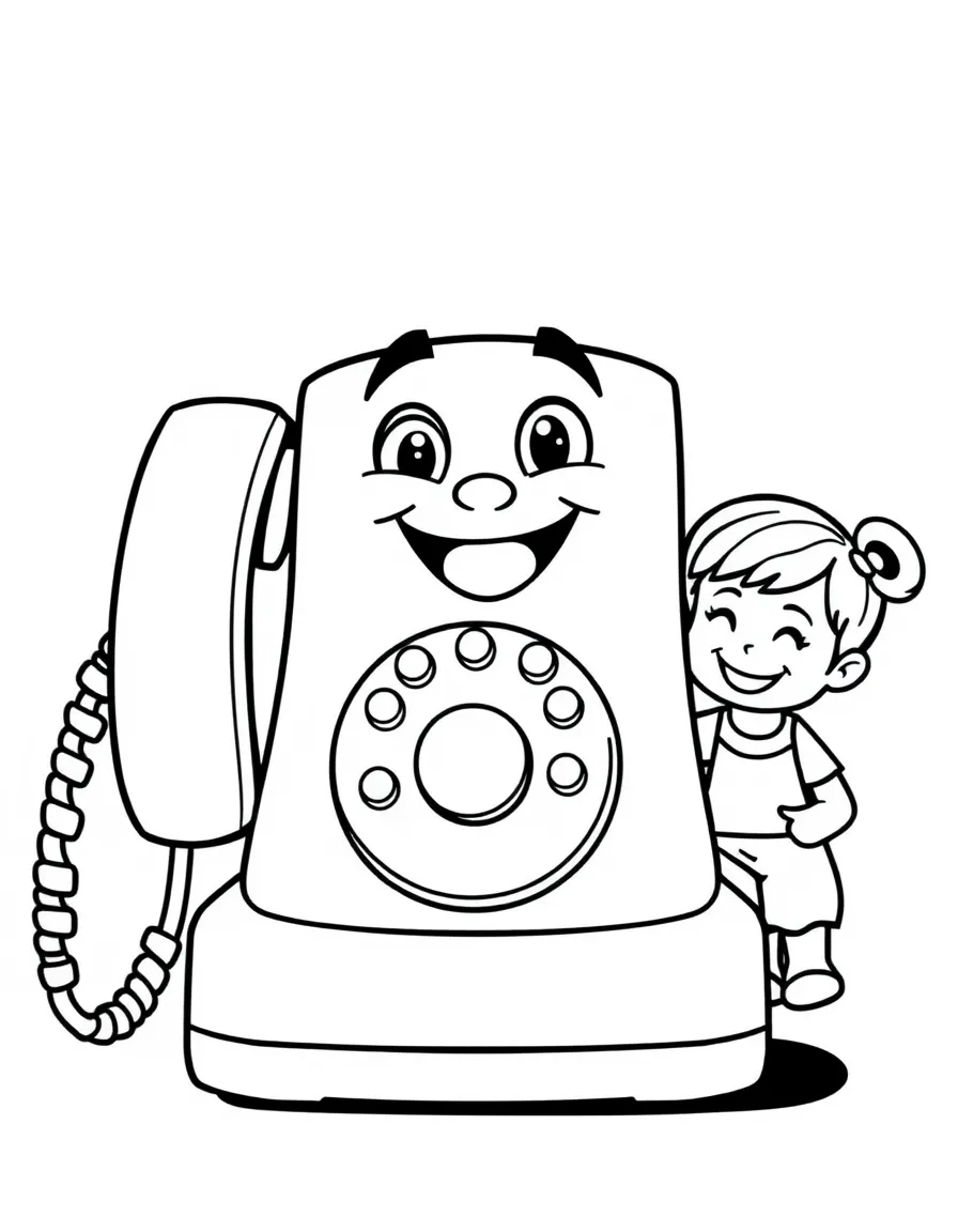 Smiling toy telephone with conversation friends