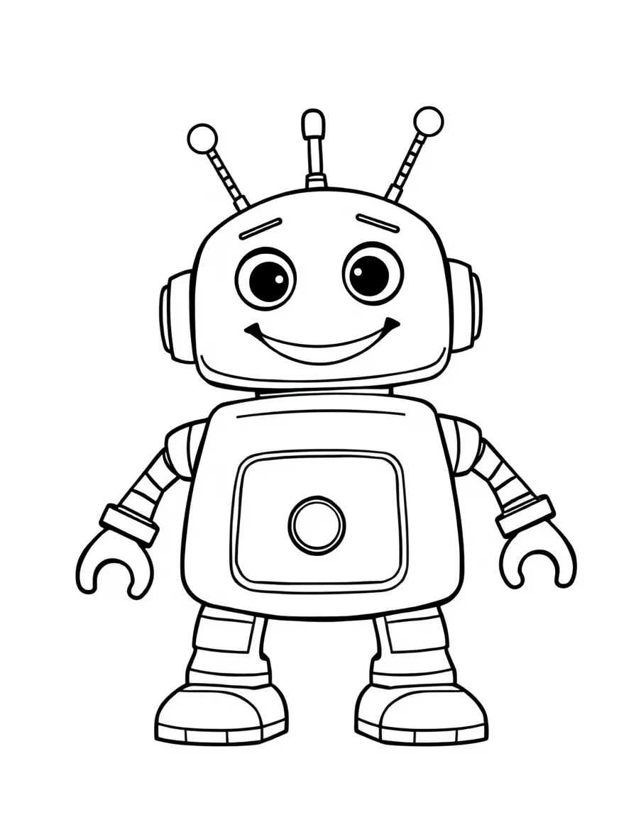 Smiling toy robot with button and antenna friends