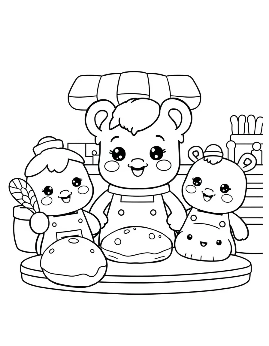 Cute toy bakery with pastry and bread friends