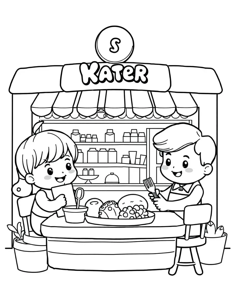 Cute toy restaurant with menu and food friends