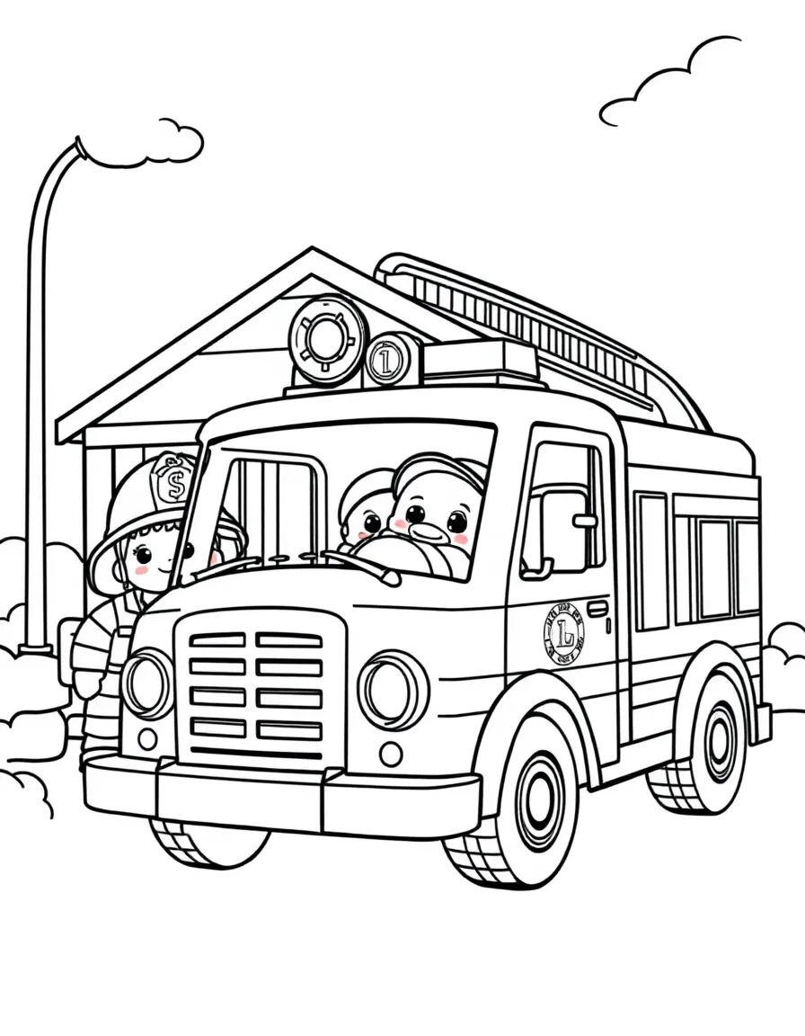 Adorable toy fire station with truck and firefighter friends
