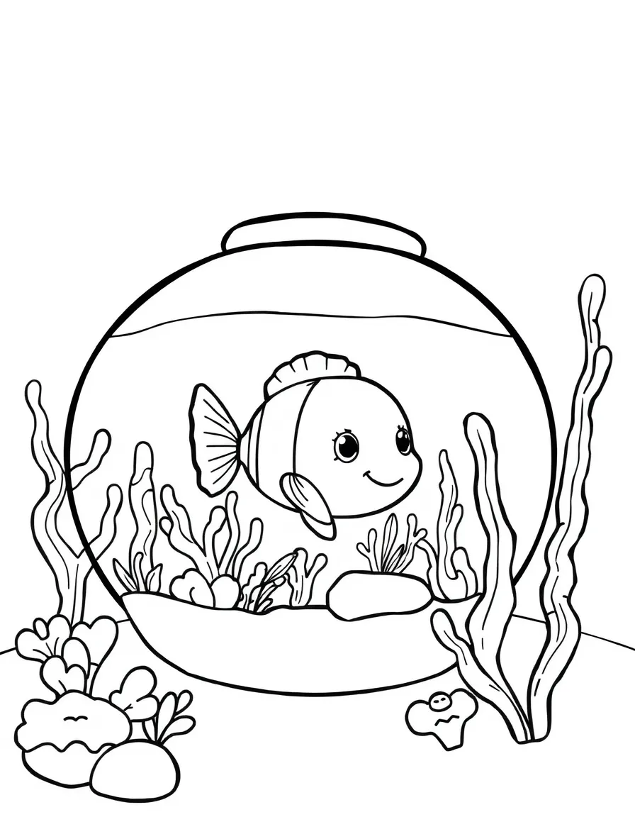 Cute toy aquarium with fish and coral friends