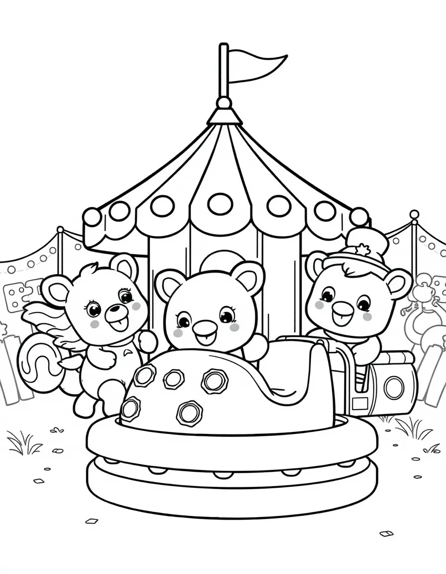 Adorable toy carnival with ride and game friends