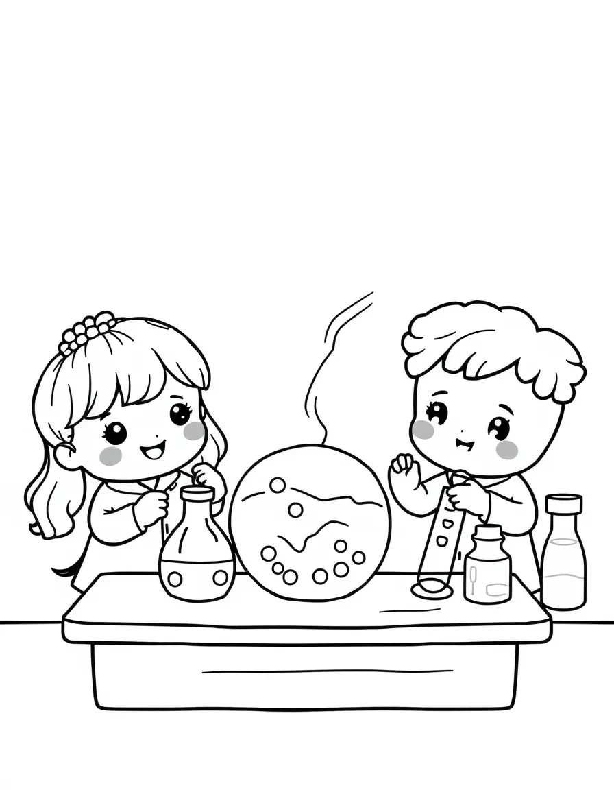 Kawaii toy science lab with experiment and discovery friends