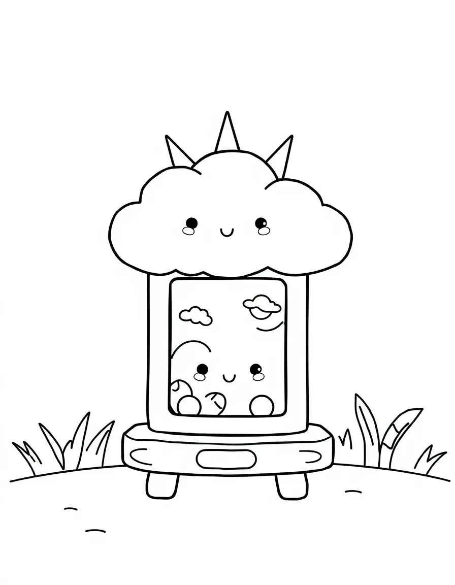 Kawaii toy weather station with cloud and sun friends