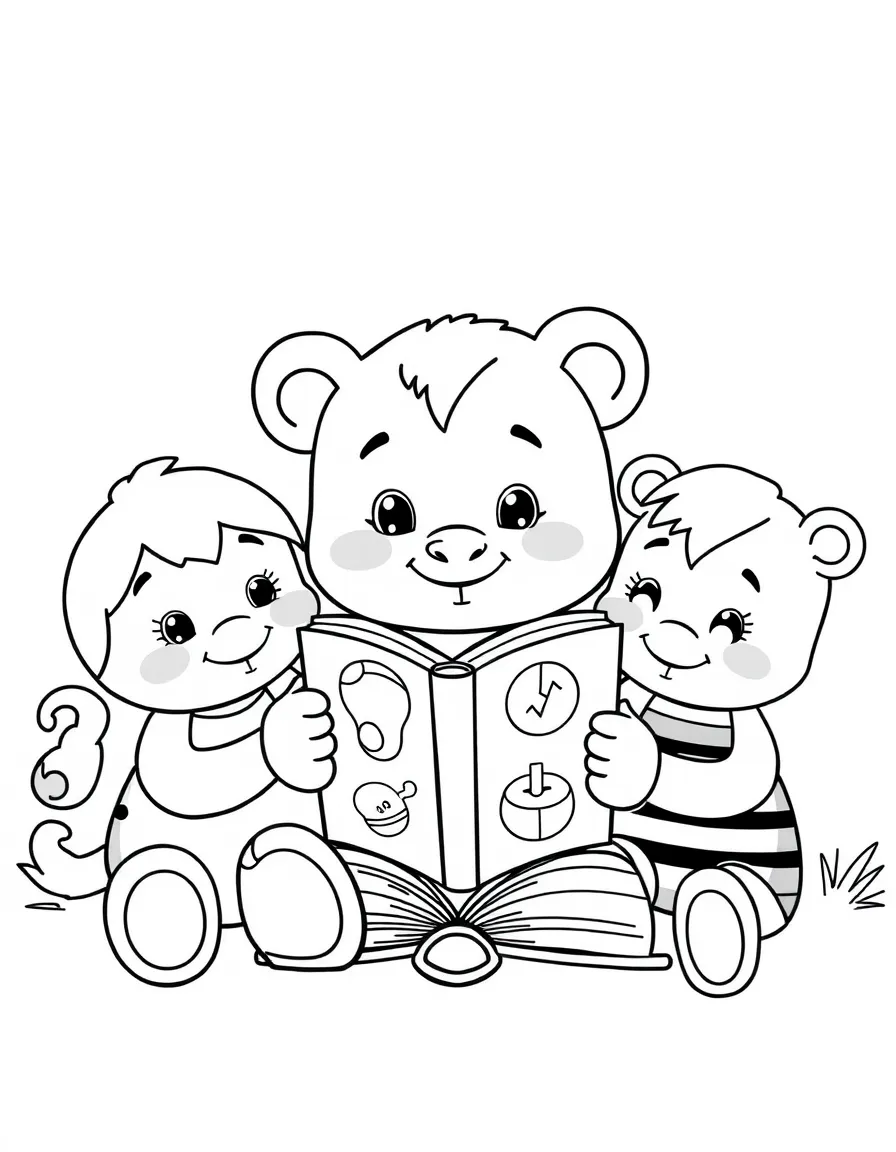 Adorable toy storytime with book and character friends