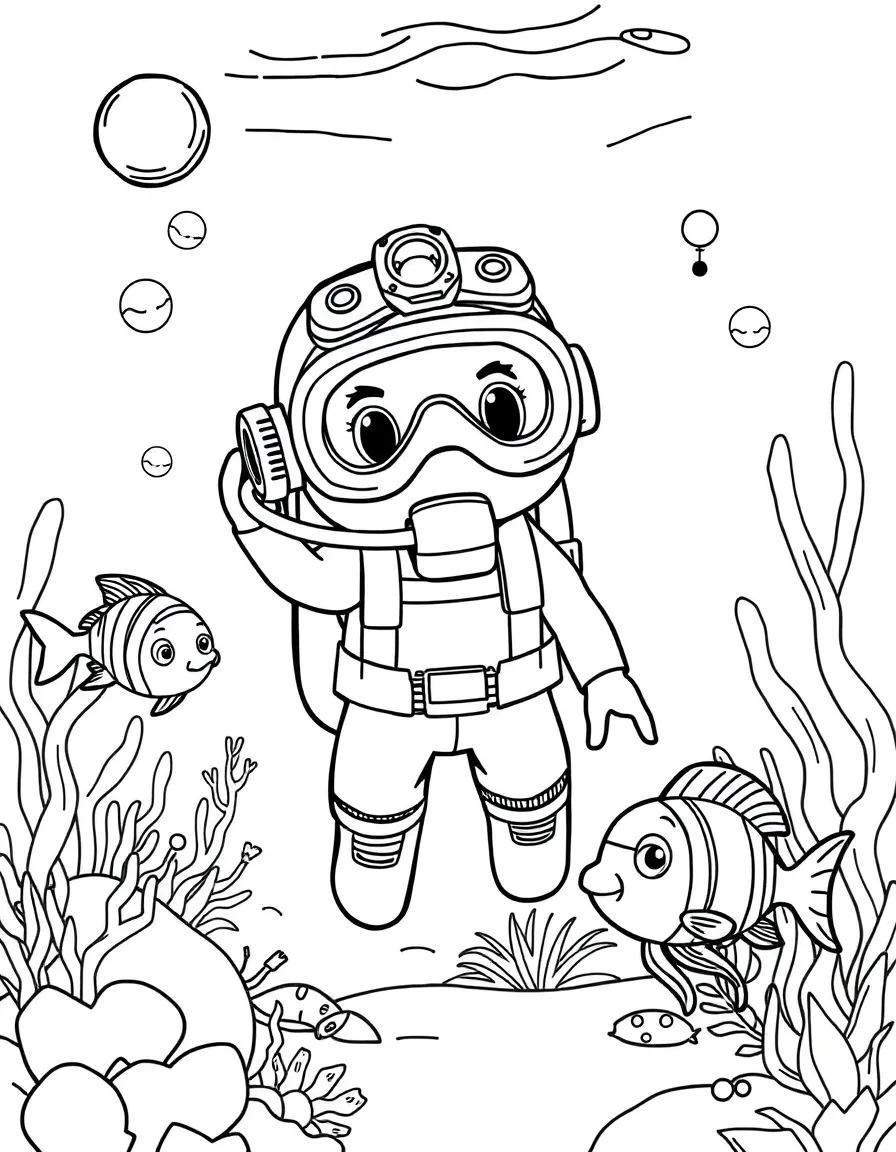 Adorable toy underwater exploration with diver and fish friends