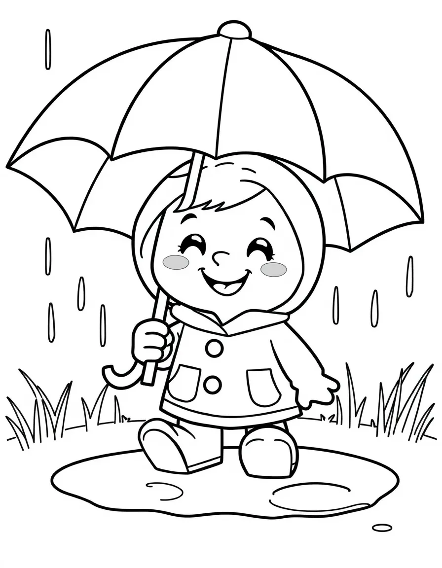 Smiling toy rainy day with umbrella and puddle friends