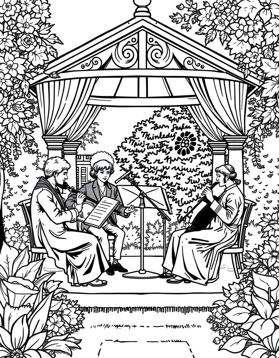 Classical ensemble performing in a garden gazebo