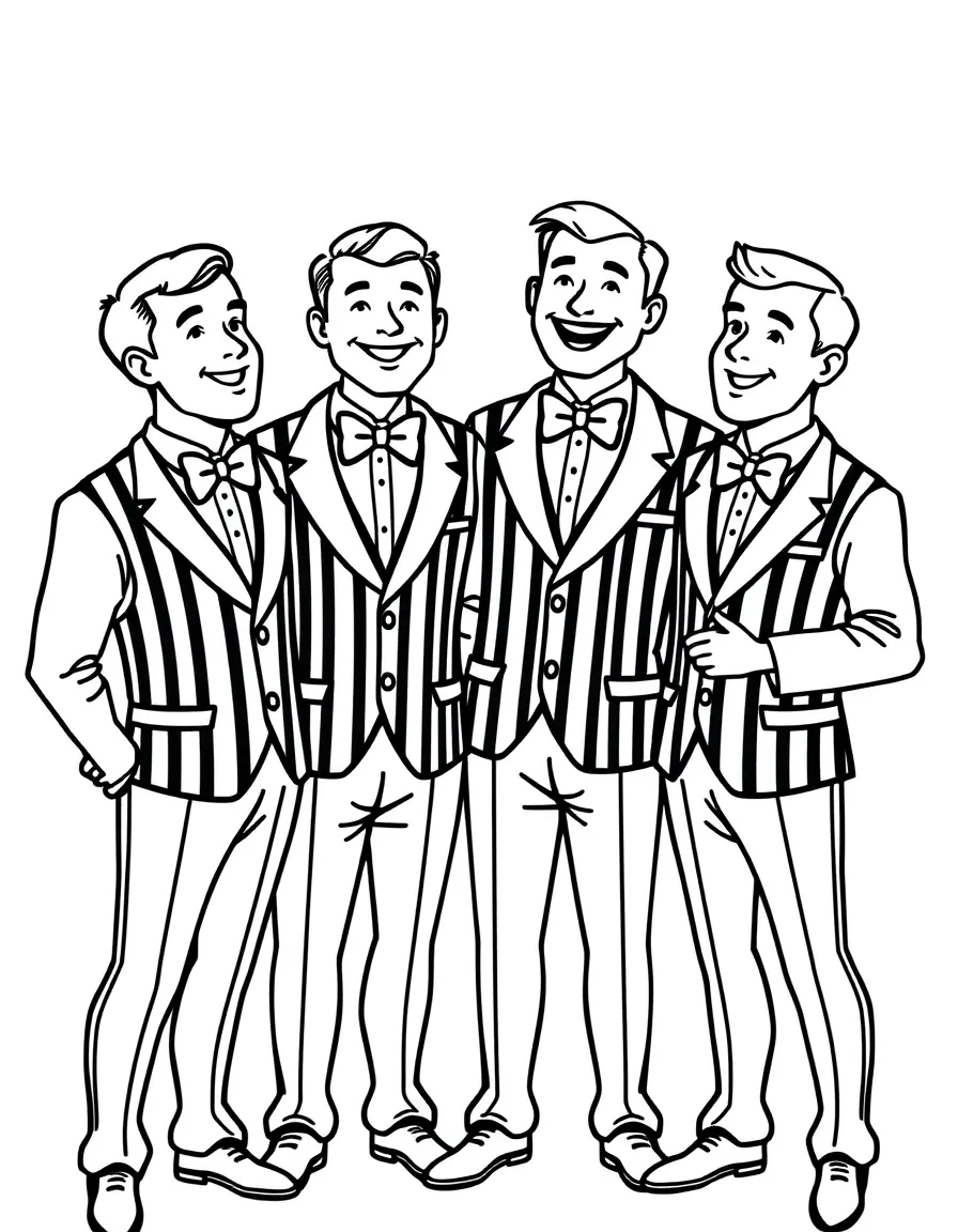 Barbershop quartet in matching striped vests and bowties