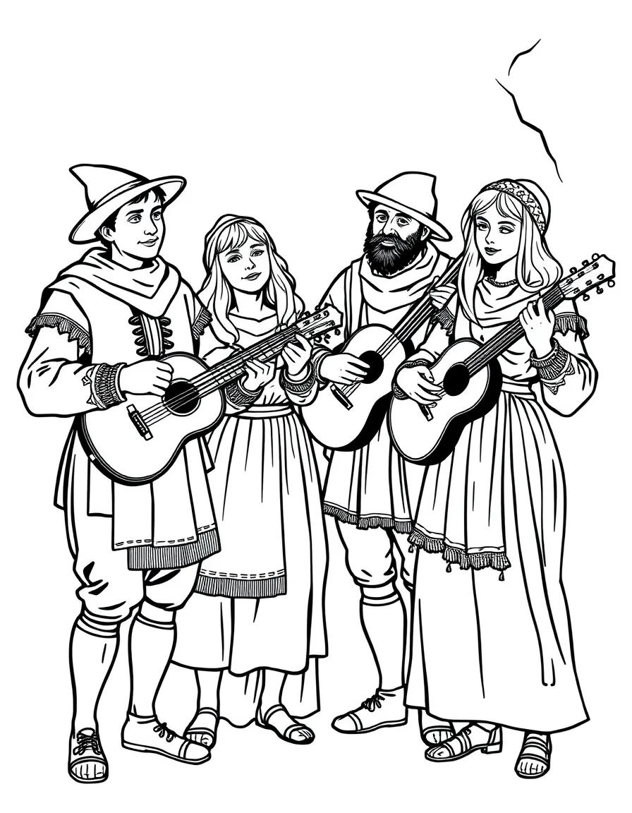 Medieval minstrel group in period attire