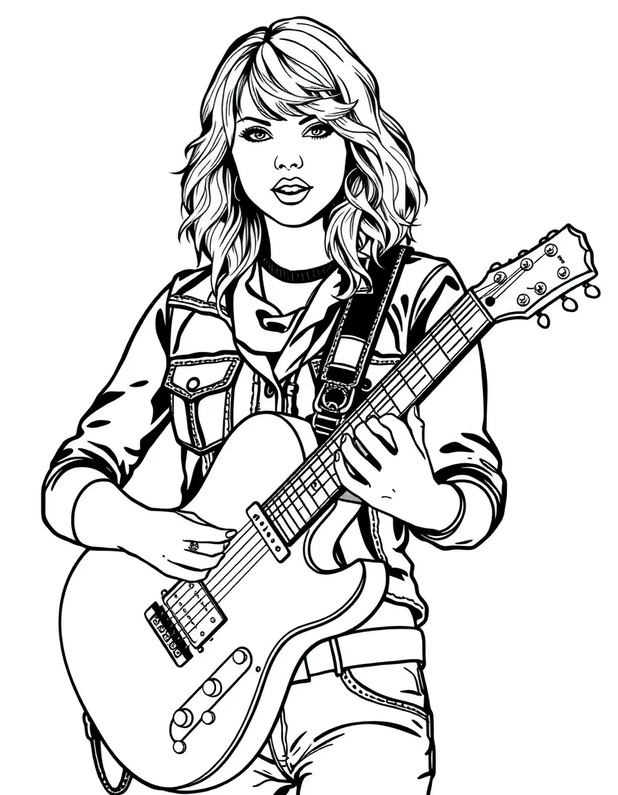Taylor Swift with guitar and country-inspired outfit