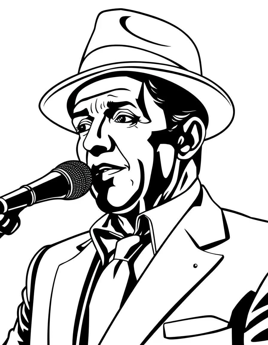 Frank Sinatra with fedora and microphone