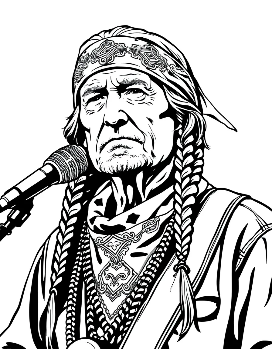 Willie Nelson with braids and bandana