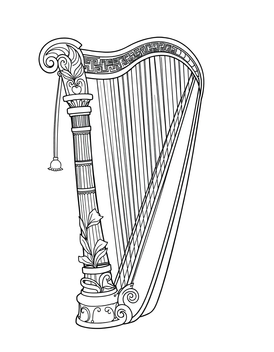 Harp with classical Greek decorative elements