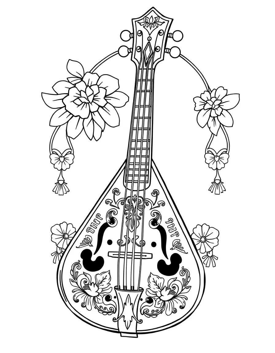 Balalaika with triangular body and Russian decorations