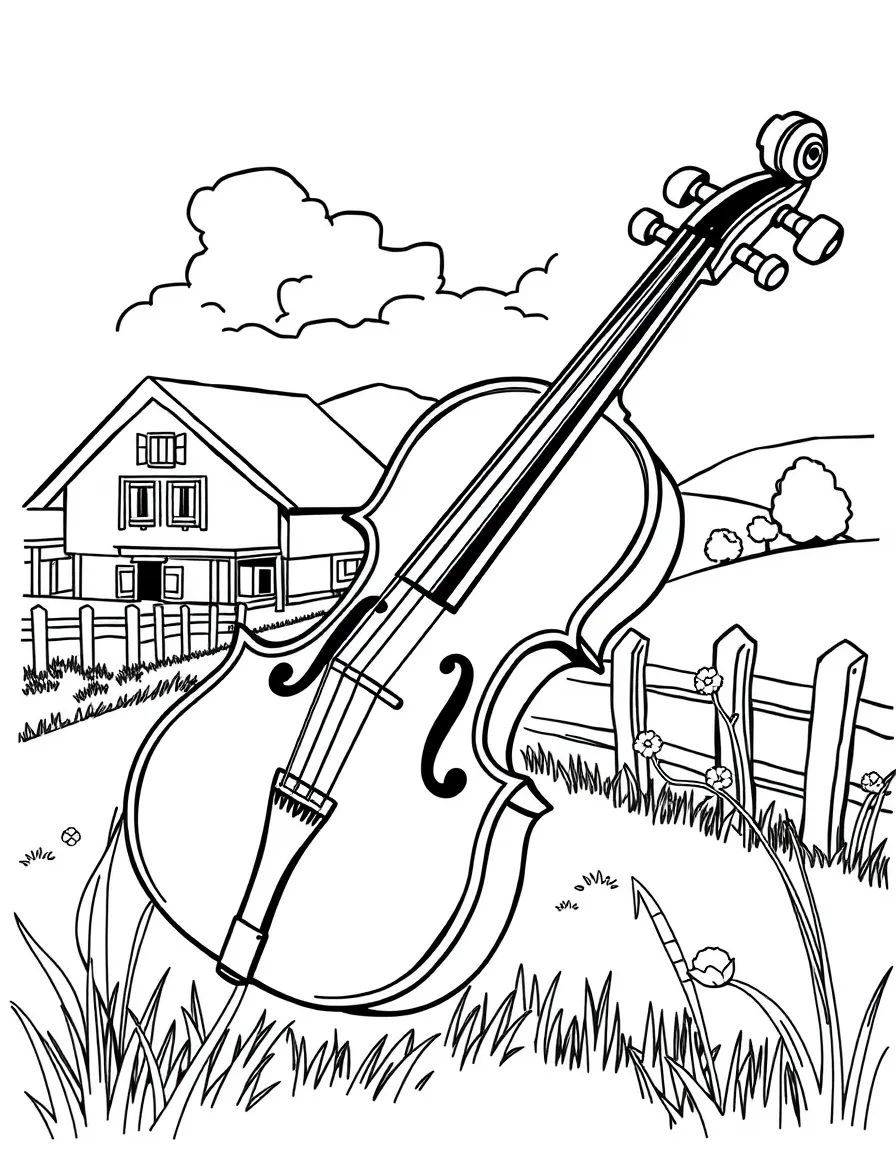 Fiddle with country scene and bow
