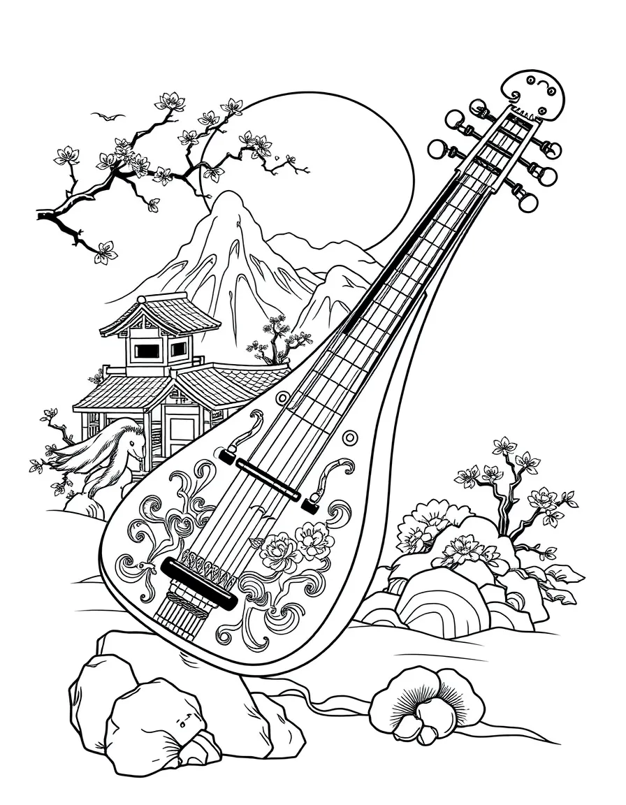 Guqin with Chinese landscape motifs