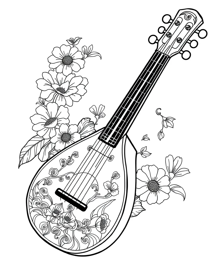 Shamisen with Japanese motifs