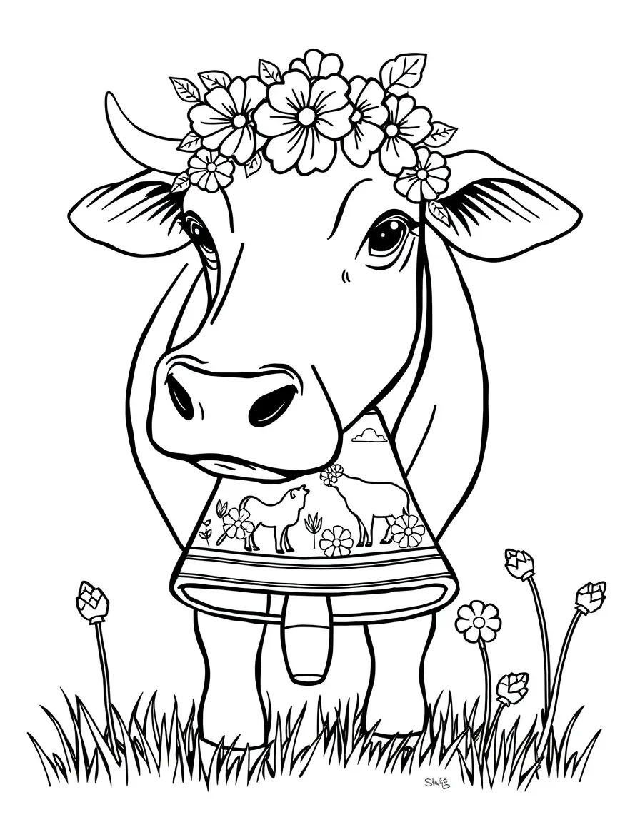 Cowbell with decorative farm scene