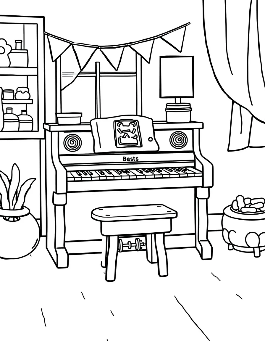 Toy piano in children's playroom setting