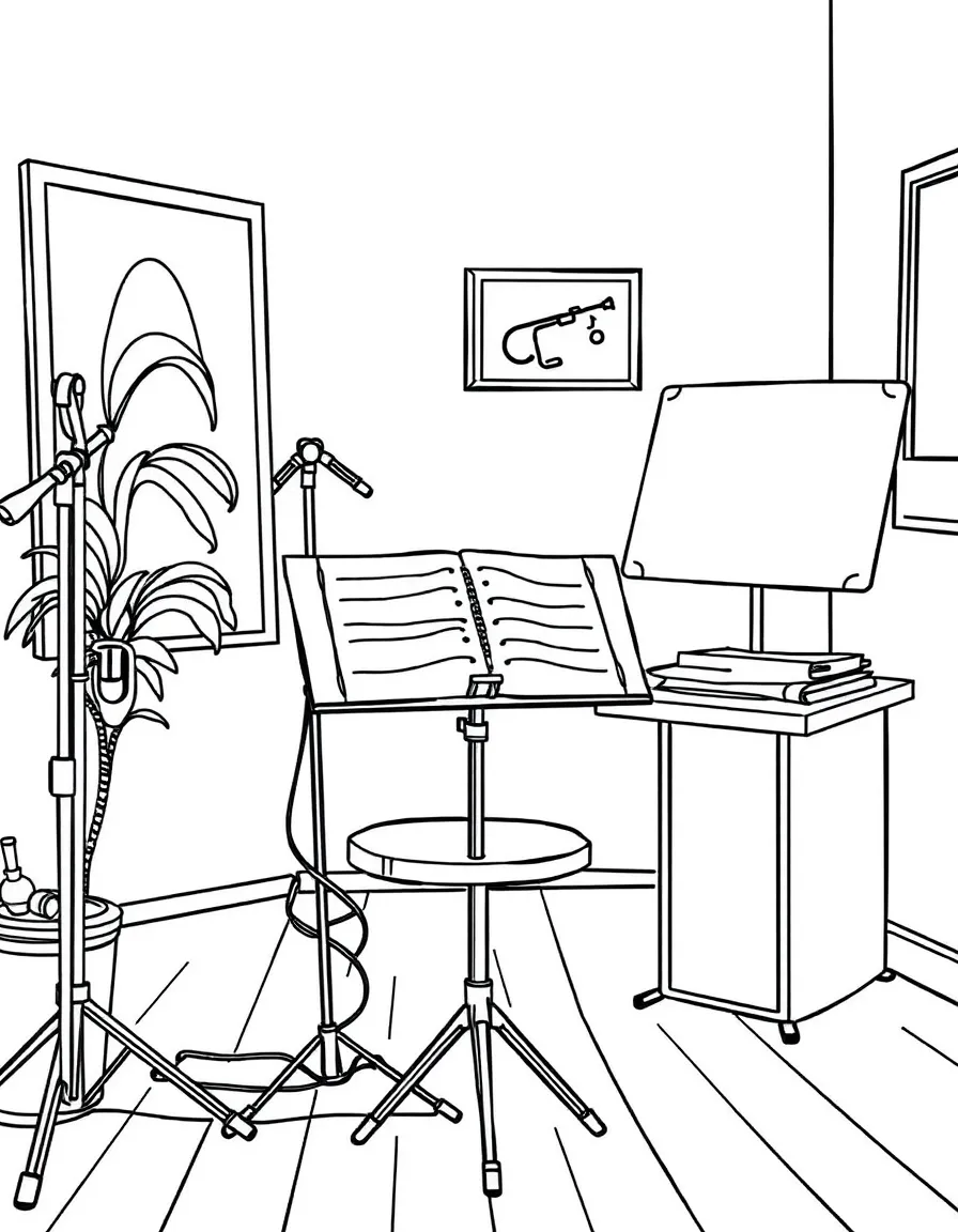 Practice room with music stand and chair