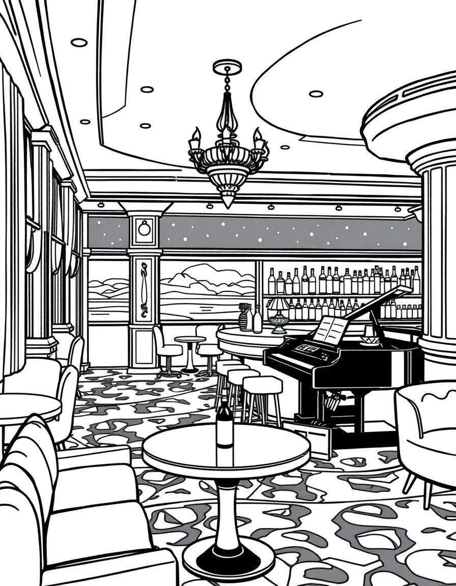 Cruise ship lounge with piano bar