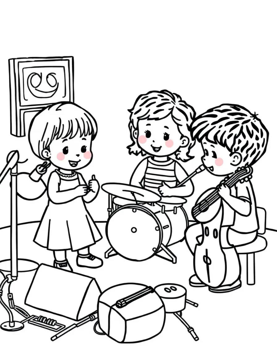 Children's music class with miniature instruments